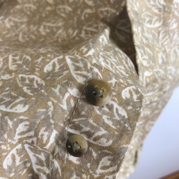 Tan Leaf Pattern Casual Button Down Date Shirt M - Picture 4 of 6